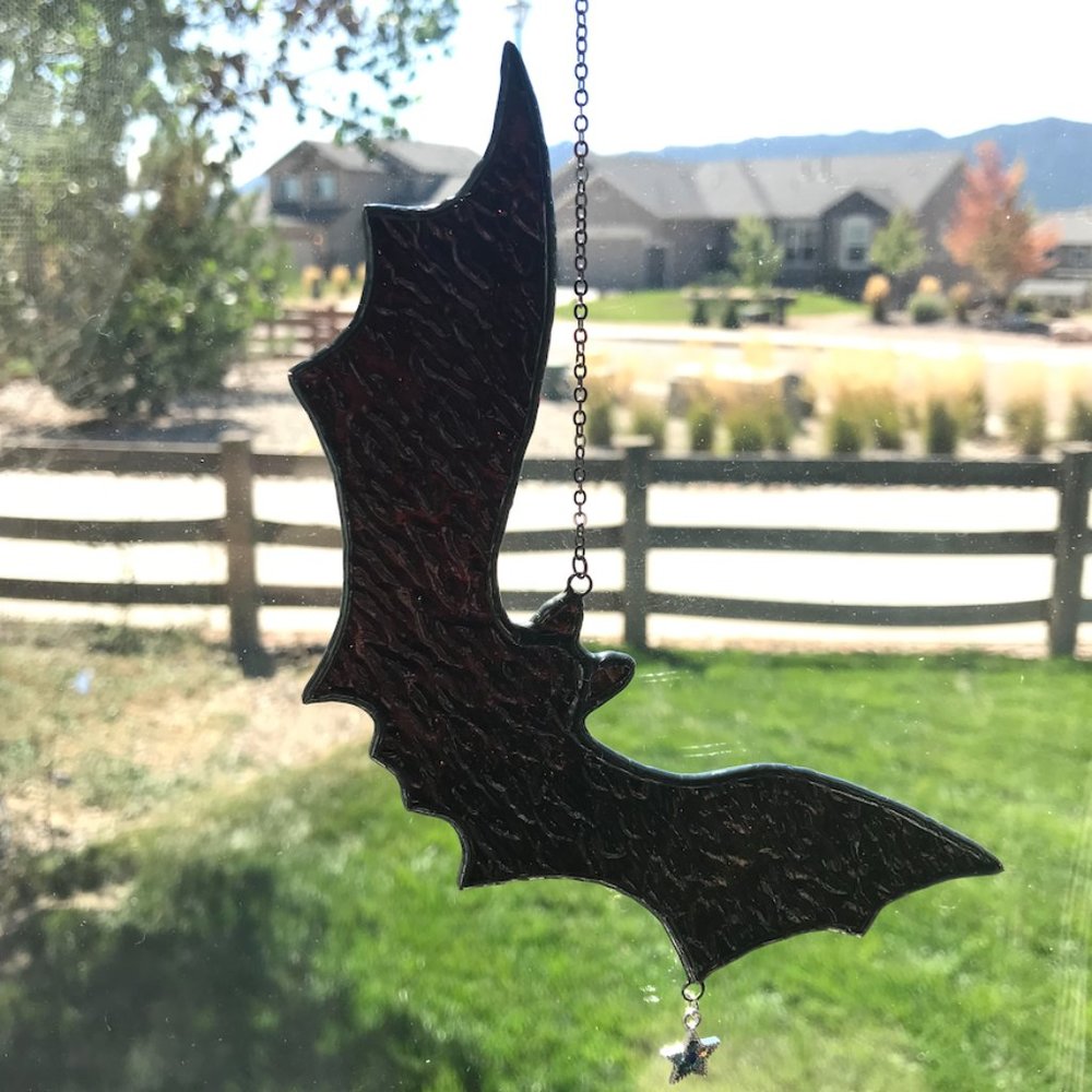 Black Stained Glass Bat Suncatcher Halloween Decor